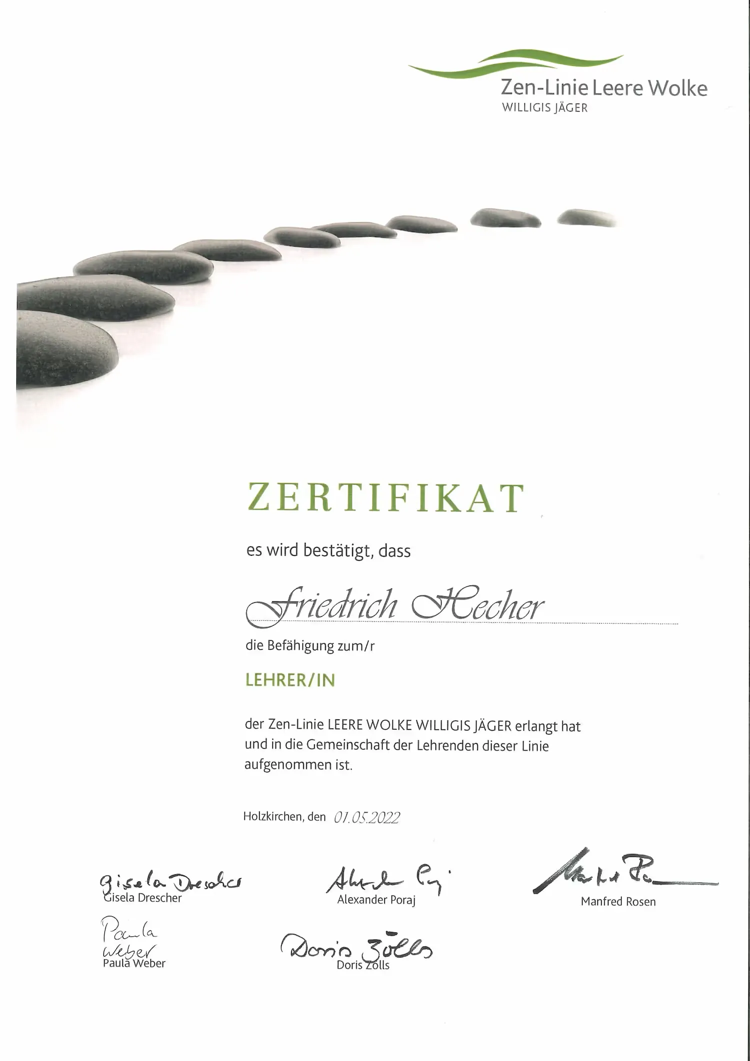 Zertifikat der Zen-Linie Leere Wolke